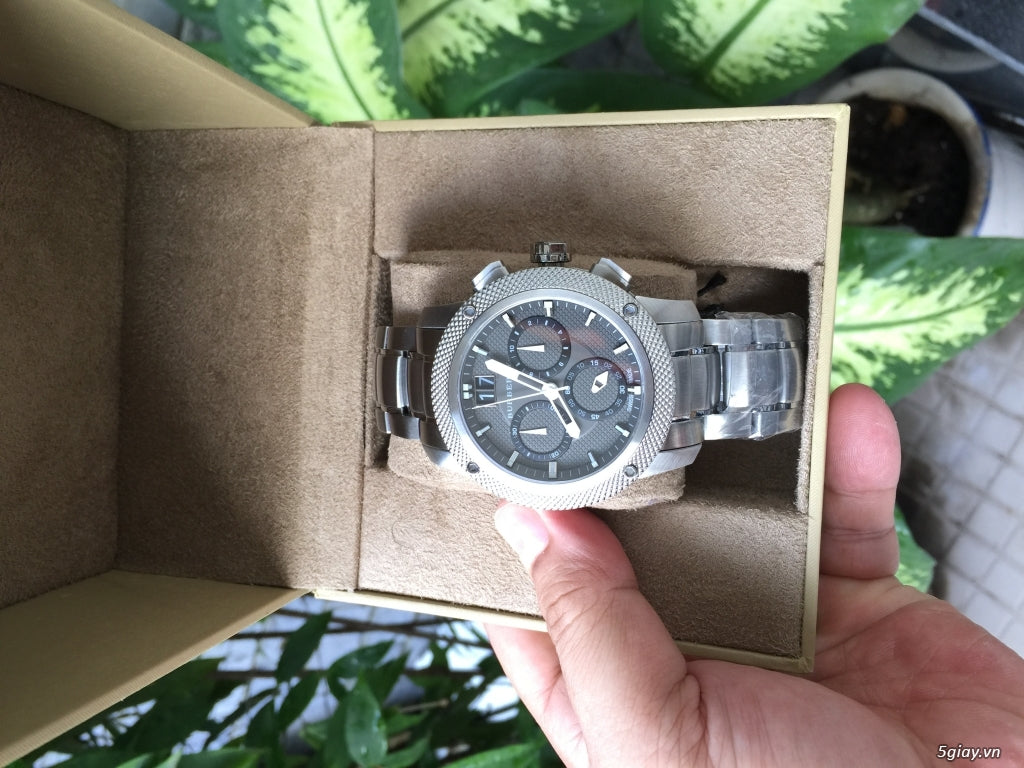Burberry Utilitarian Chronograph Black Dial Silver Steel Strap Watch For Men - BU9800