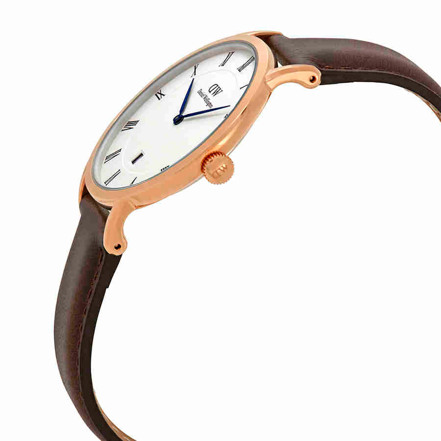 Daniel Wellington Dapper Bristol White Dial Brown Leather Strap Watch For Men - DW00100086