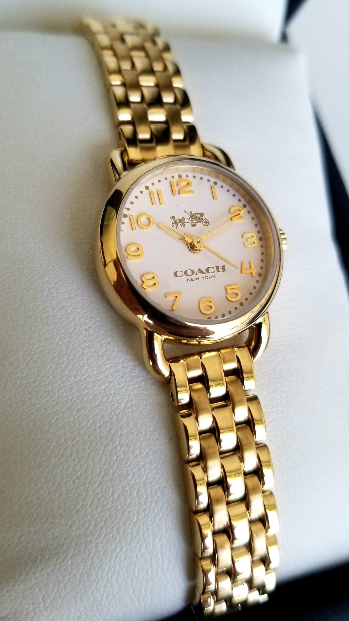 Coach Delancey White Dial Gold Steel Strap Watch for Women - 14502241