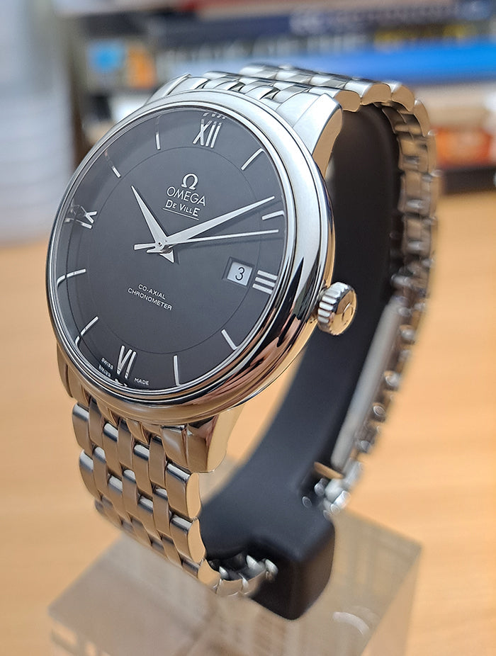 Omega De Ville Prestige Co-Axial Black Dial Silver Steel Strap Watch for Men - 424.10.40.20.01.001