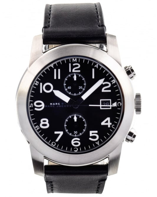 Marc Jacobs Larry Chronograph Black Dial Black Leather Strap Watch for Men - MBM5033