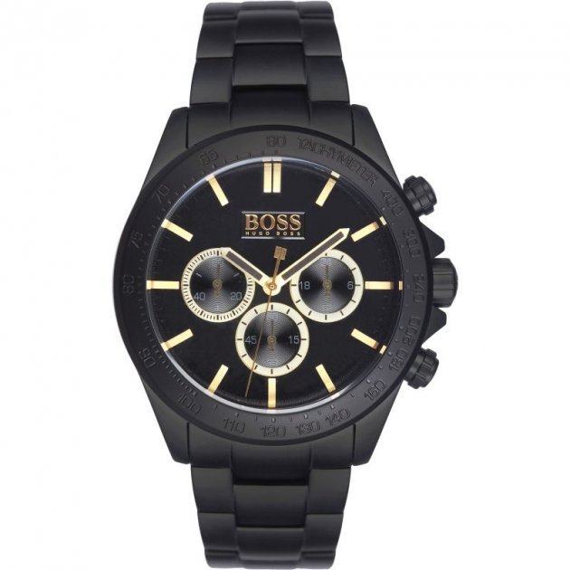Hugo Boss Ikon Chronograph Black Dial Black Steel Strap Watch for Men - 1513278