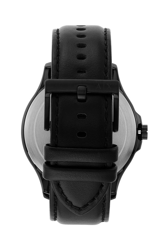 Armani Exchange Hampton Quartz Blue Dial Black Leather Strap Watch for Men - AX2411