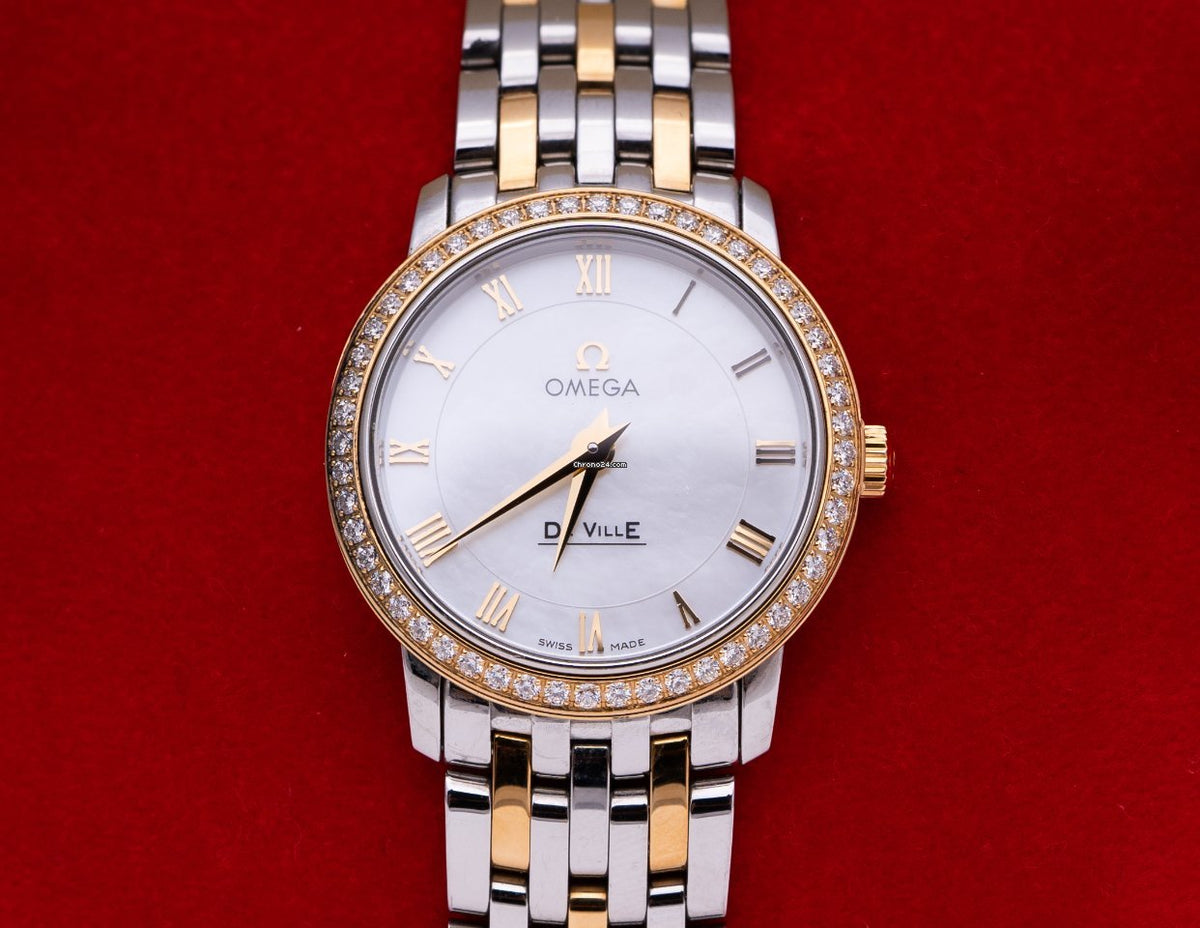 Omega De Ville Prestige Quartz Diamonds Mother of Pearl Dial Two Tone Steel Strap Watch for Women - 424.25.27.60.55.001