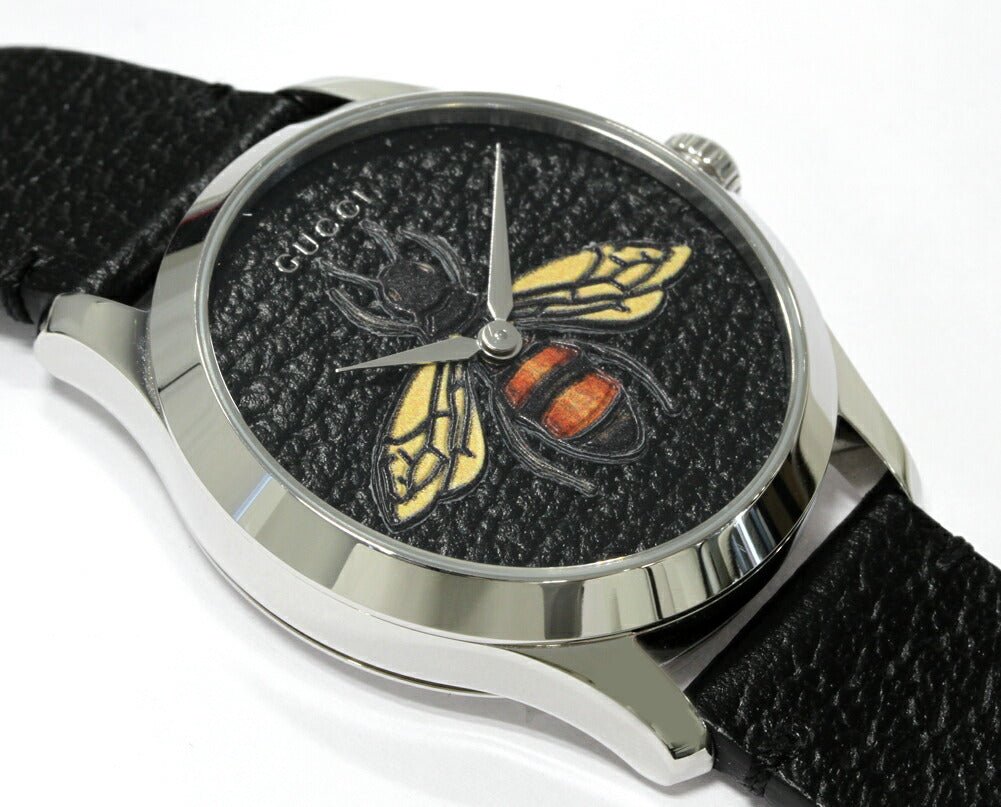 Gucci G Timeless Bee Black Dial Black Leather Strap Watch For Women - YA1264067