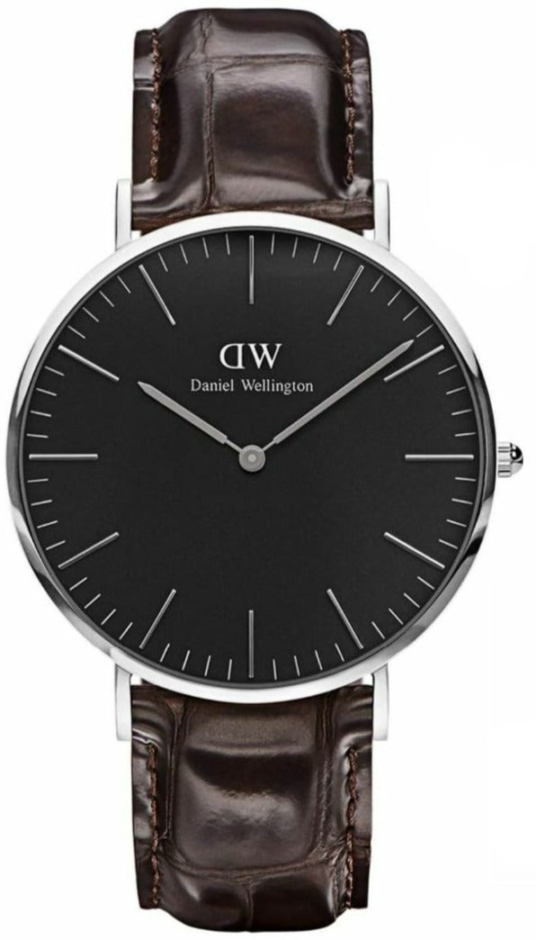 Daniel Wellington Classic York Black Dial Brown Leather Strap Watch For Men - DW00100134