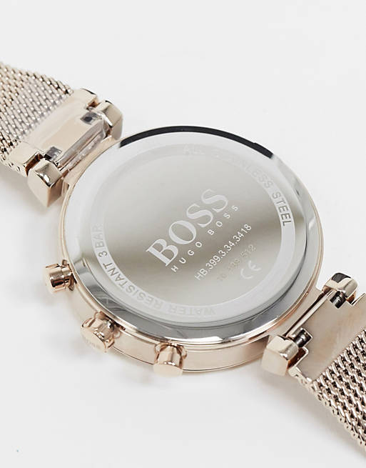 Hugo Boss Flawless Chronograph Silver Dial Gold Mesh Bracelet Watch for Women - 1502553