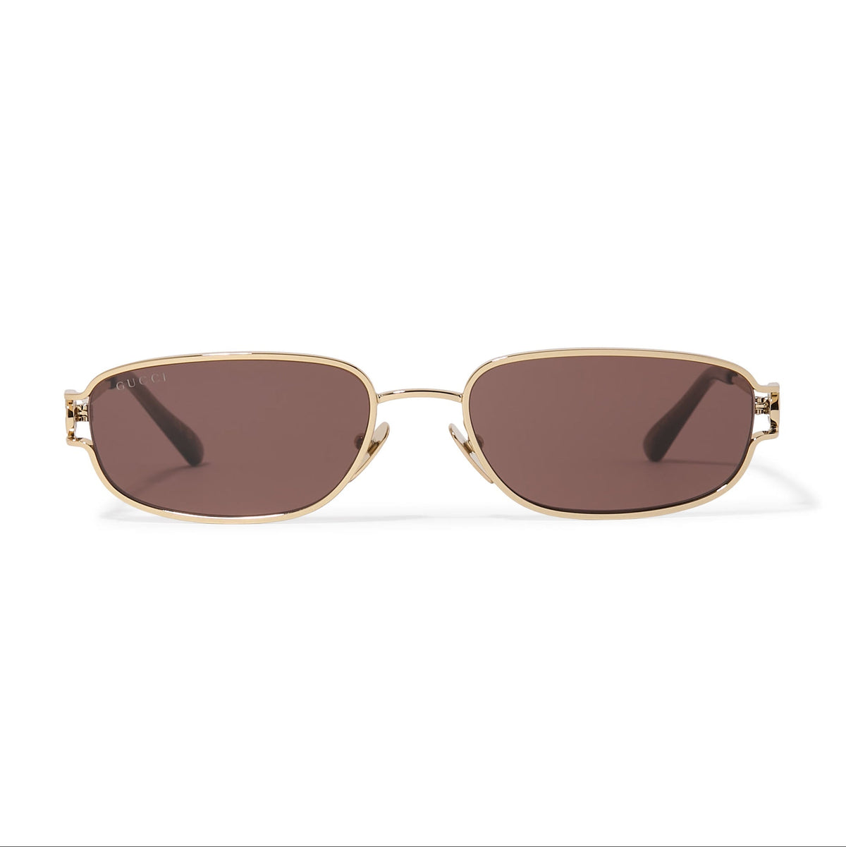 Gucci luxury sunglasses with gold-tone frames and brown tinted lenses