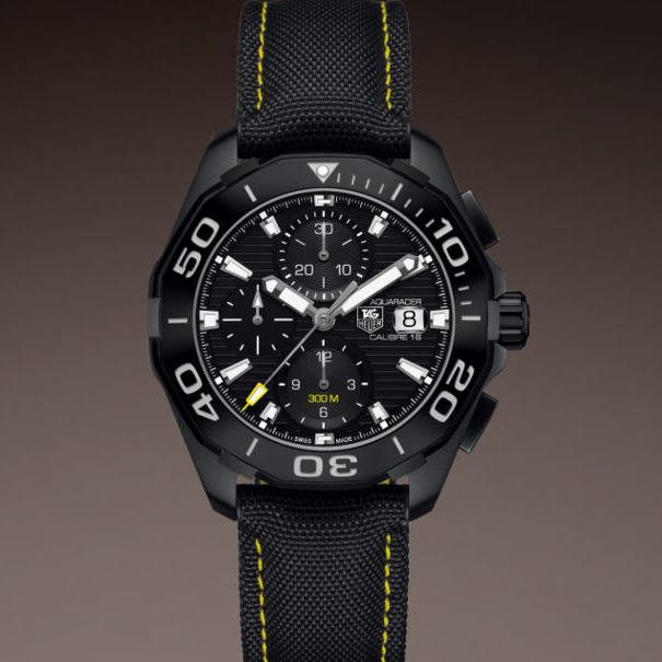 Tag Heuer Aquaracer Chronograph PVD Black Dial Black Nylon Strap Watch for Men - CAY218A.FC6361