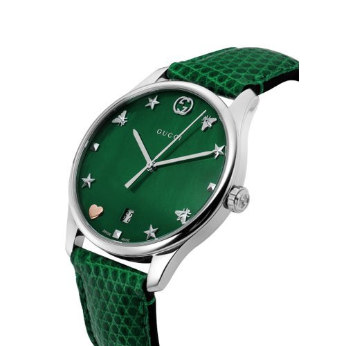 Gucci G-Timeless Green Mother of Pearl Dial Green Leather Strap Watch For Women - YA126585