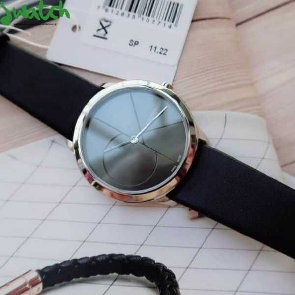 Calvin Klein Minimal Grey Dial Black Leather Strap Watch for Men - K3M221C3