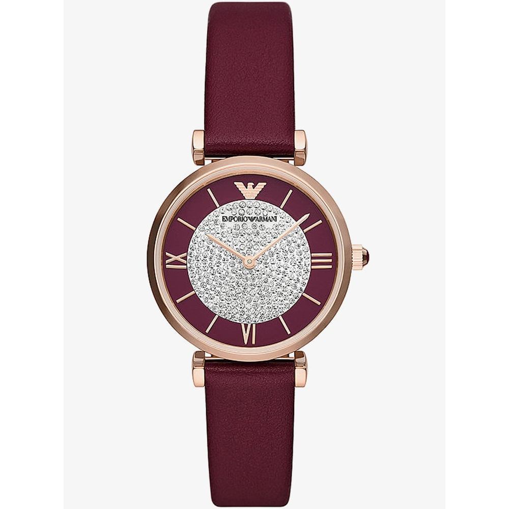 Emporio Armani Gianni T Bar Crystals Purple Dial Purple Leather Strap Watch for Women - AR11487