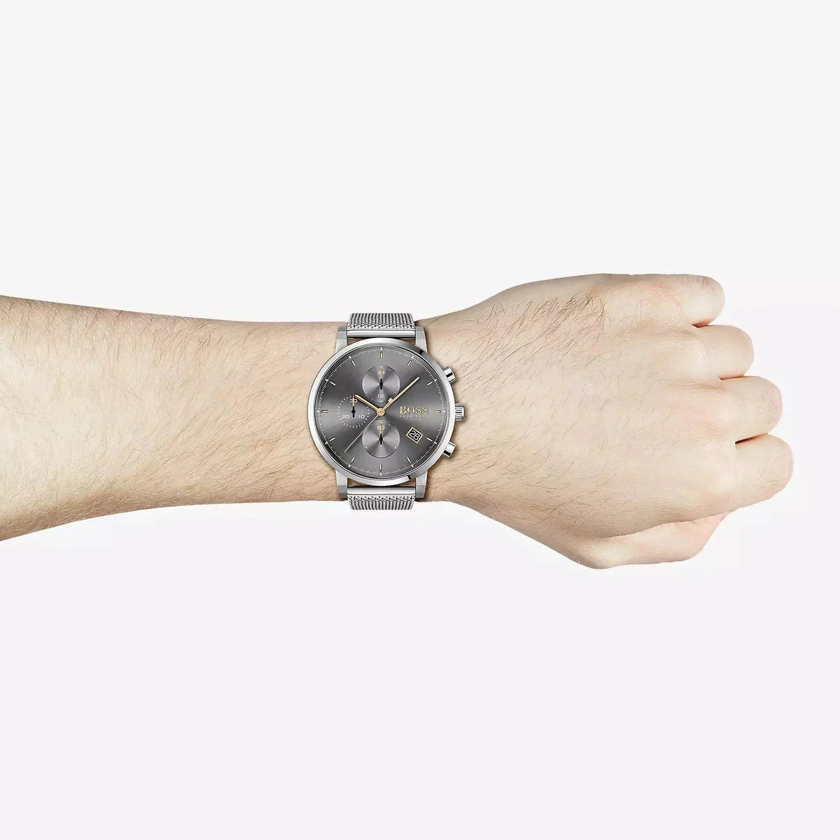 Hugo Boss Integrity Chronorgaph Grey Dial Silver Mesh Bracelet Watch for Men - 1513807