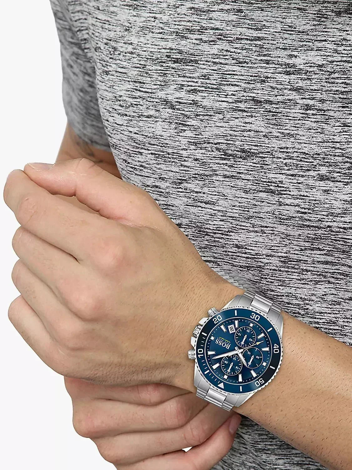 Hugo Boss Admiral Chronograph Blue Dial Silver Steel Strap Watch for Men - 1513907