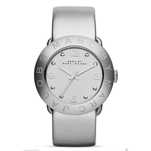 Marc Jacobs Amy Silver Dial Silver Leather Strap Watch for Women - MBM8626