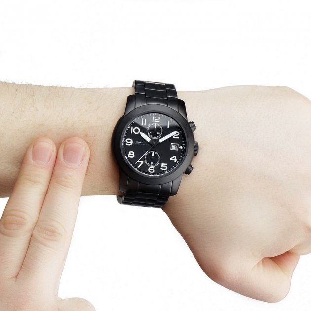 Marc Jacobs Larry Chronograph Black Dial Black Steel Strap Watch for Men - MBM5052