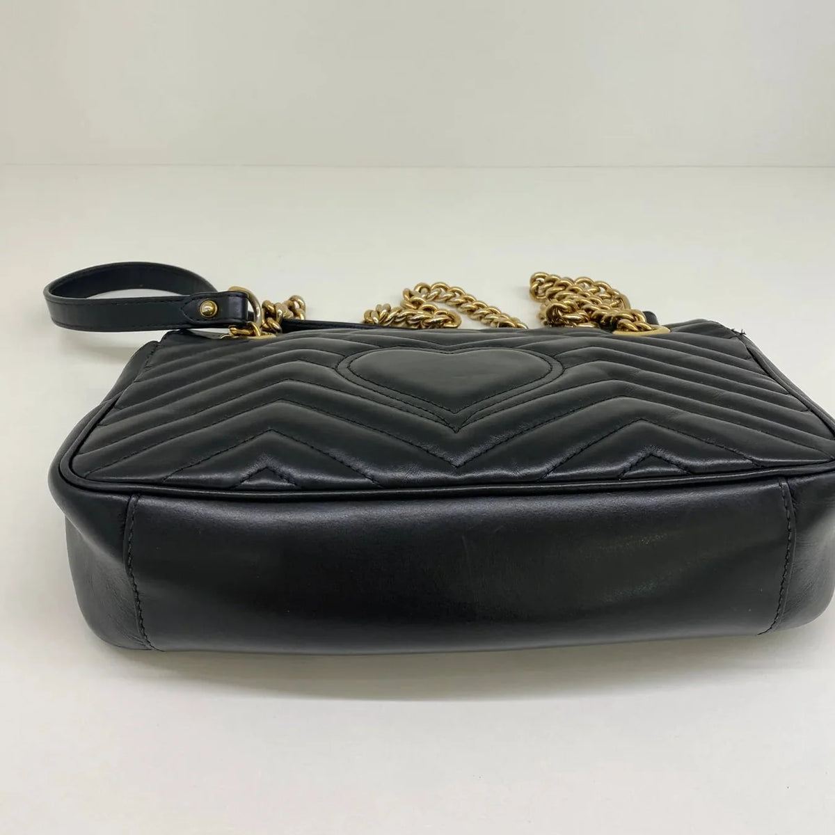 Gucci Gold GG Marmont Small Shoulder Bag - Black