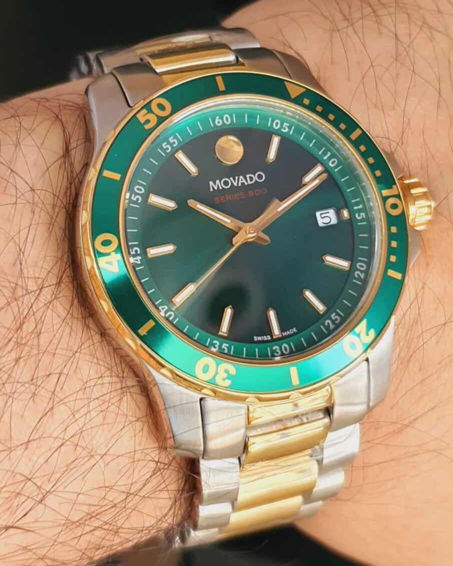 Movado Series 800 Green Dial Two Tone Steel Strap Watch for Men - 2600147