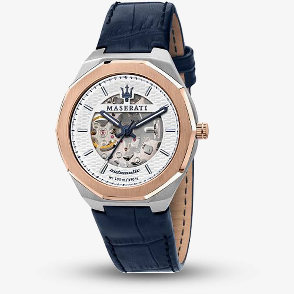 Maserati Stile Automatic Limited Edition White Dial Blue Leather Strap Watch For Men - R8821142001