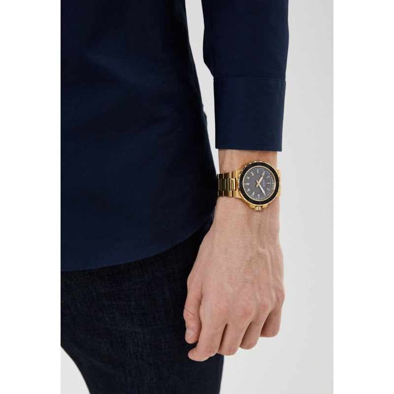 Guess Track Grey Dial Gold Steel Strap Watch for Men - GW0426G2