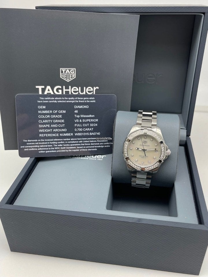 Tag Heuer Aquaracer Diamonds White Mother of Pearl Dial Silver Steel Strap Watch for Women - WBD1315.BA0740