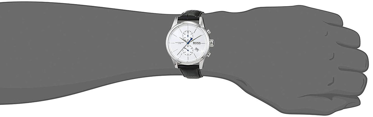 Hugo Boss Jet Chronograph White Dial Black Leather Strap Watch for Men - 1513282