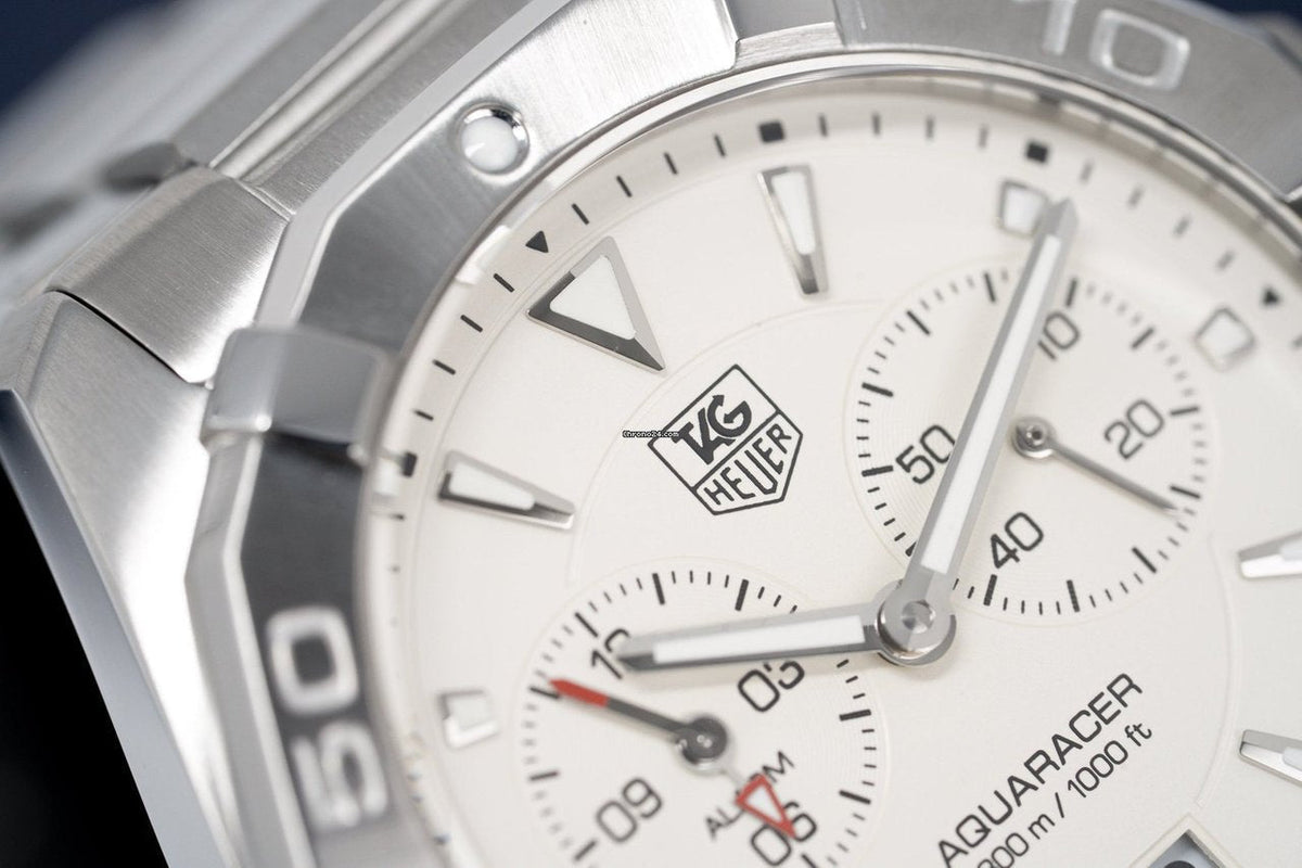 Tag Heuer Aquaracer Chronograph White Dial Silver Steel Strap Watch for Men - WAY111Y.BA0928