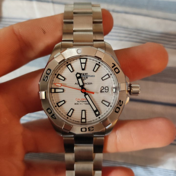 Tag Heuer Aquaracer Calibre 5 Automatic White Dial Silver Steel Strap Watch for Men - WAY2013.BA0927