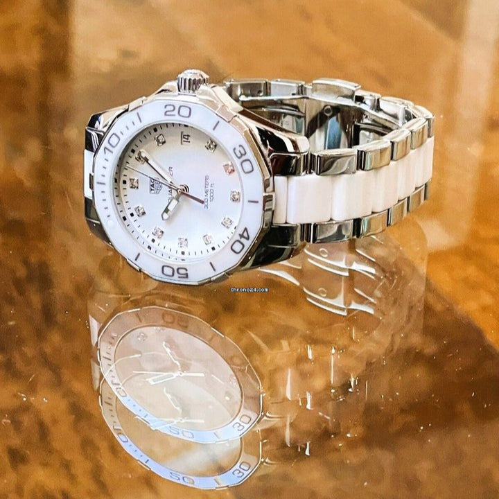 Tag Heuer Aquaracer Diamonds White Dial Two Tone Steel Strap Watch for Women - WAY131D.BA0914