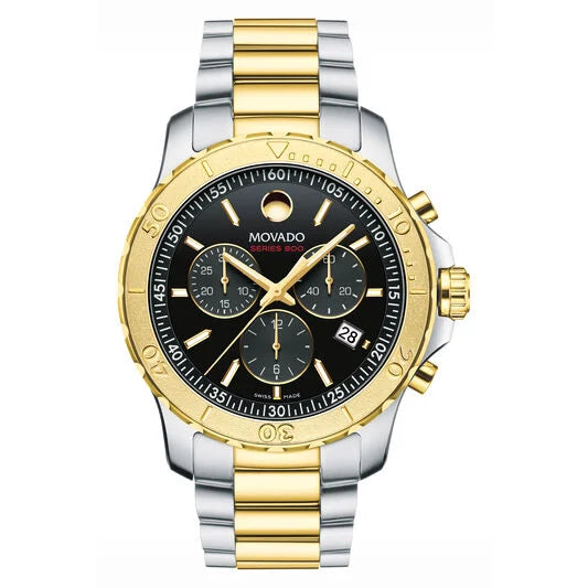 Movado Series 800 Chronograph Black Dial Two Tone Steel Strap Watch For Men - 2600138