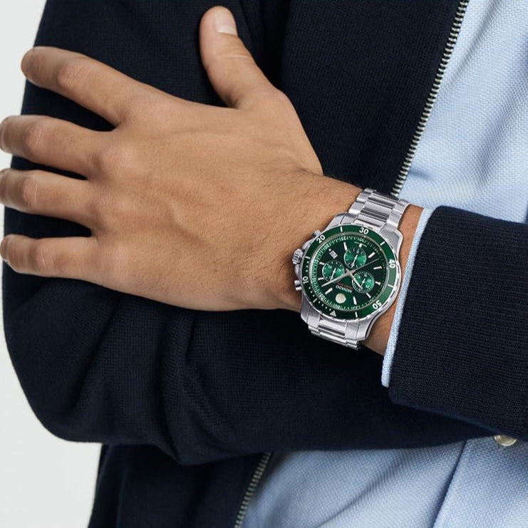 Movado Series 800 Chronograph Green Dial Silver Steel Strap Watch for Men - 2600179