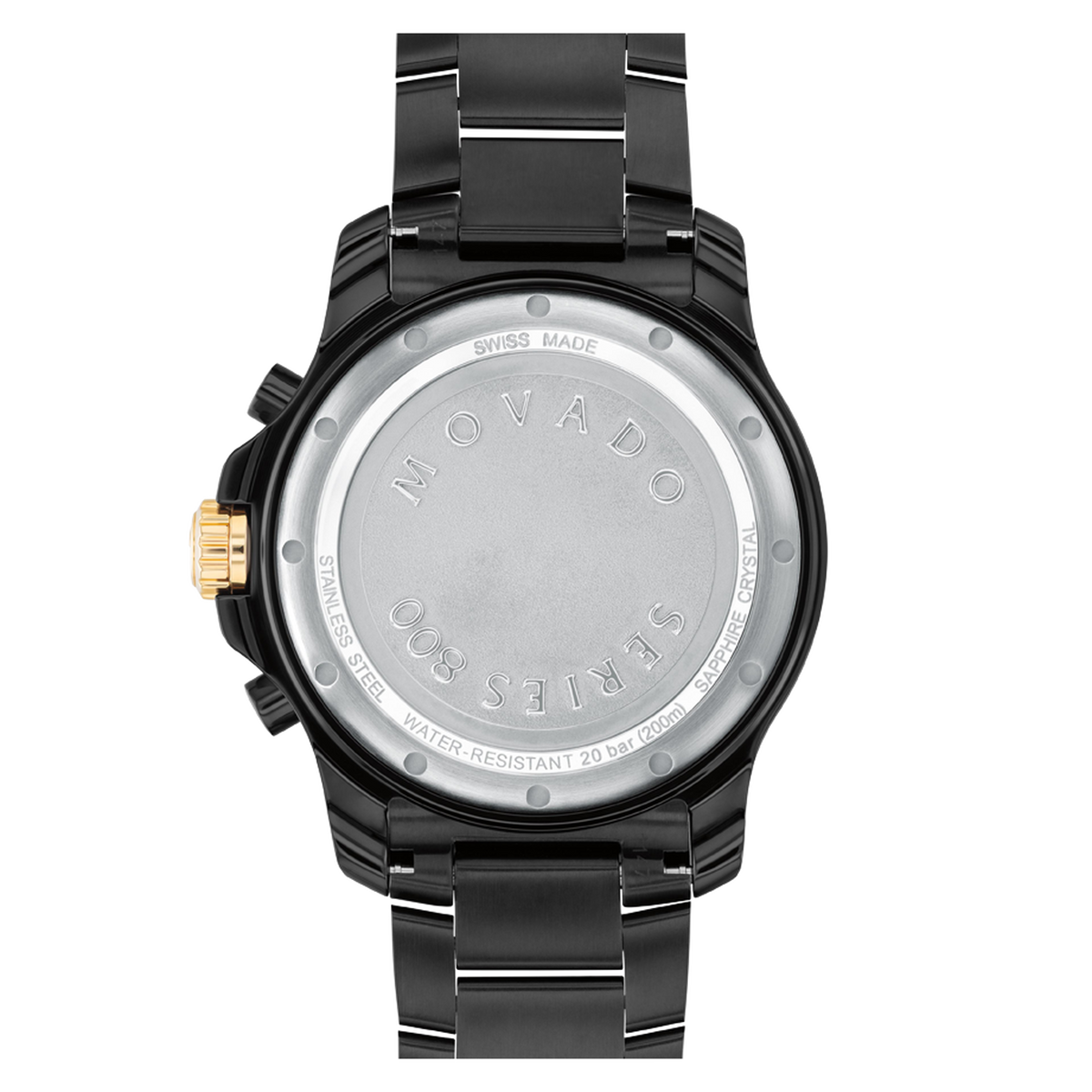 Movado Series 800 Chronograph Black Dial Black Steel Strap Watch For Men - 2600119