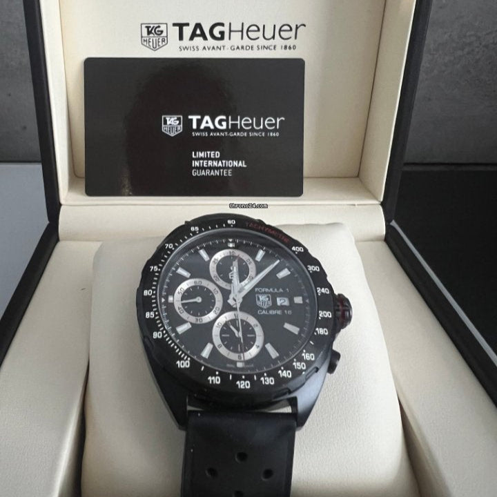 Tag Heuer Formula 1 Automatic Chronograph Black Dial Black Leather Strap Watch for Men - CAZ2011.FT8024