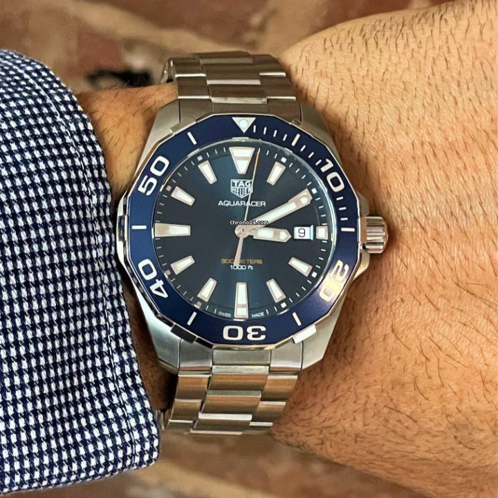 Tag Heuer Aquaracer Blue Dial Quartz Silver Steel Strap Watch for Men - WAY111C.BA0928