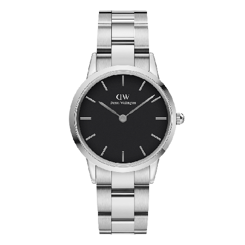 Daniel Wellington Iconic Link Black Dial Silver Steel Strap Watch For Women - DW00100206