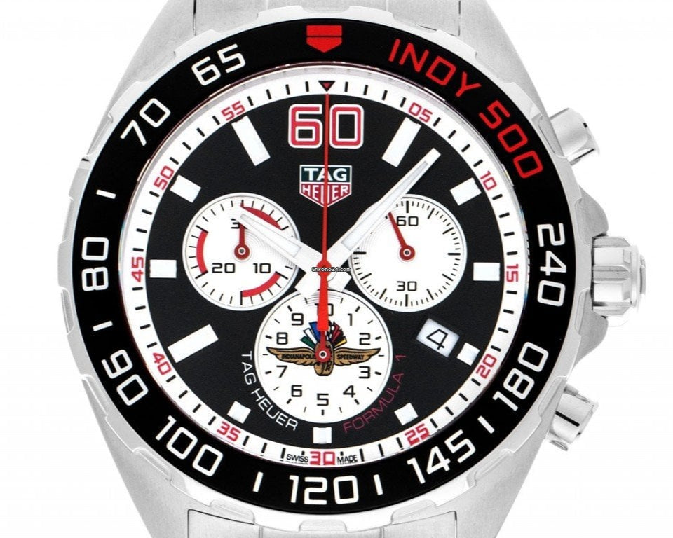 Tag Heuer Formula 1 Indy 500 Special Edition Black Dial Silver Steel Strap Watch for Men - CAZ101V.BA0842
