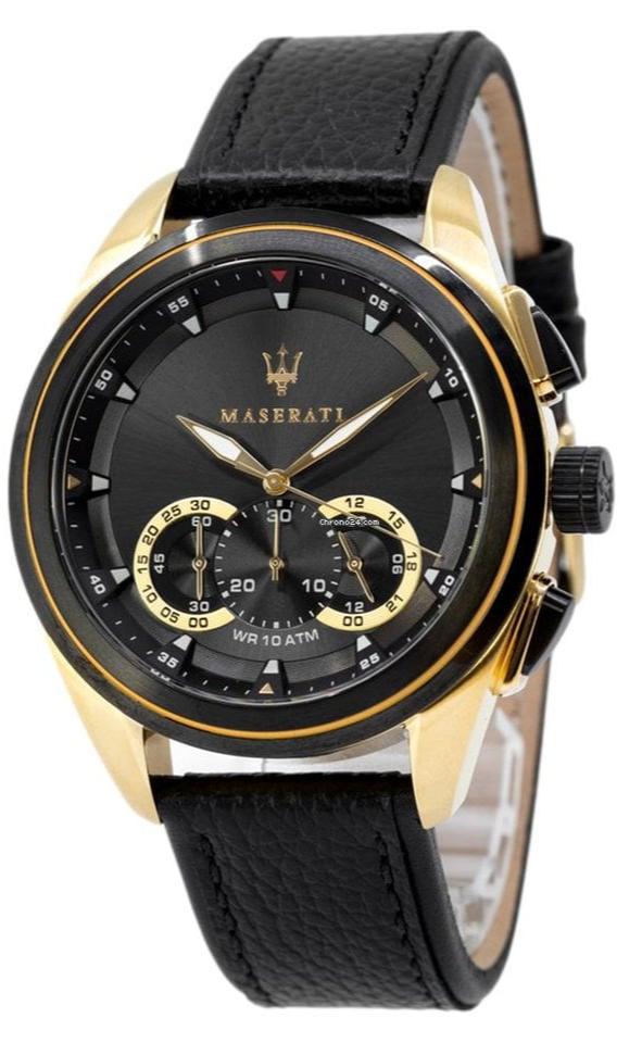 Maserati Traguardo Chronograph Black Dial Black Leather Strap Watch For Men - R8871612033