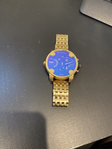 Diesel Mr Daddy Blue Dial Gold Steel Strap Watch For Men - DZ7347