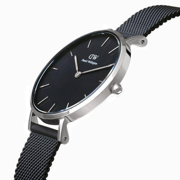 Daniel Wellington Petite Ashfield Black Dial Black Mesh Strap Watch For Women - DW00100308