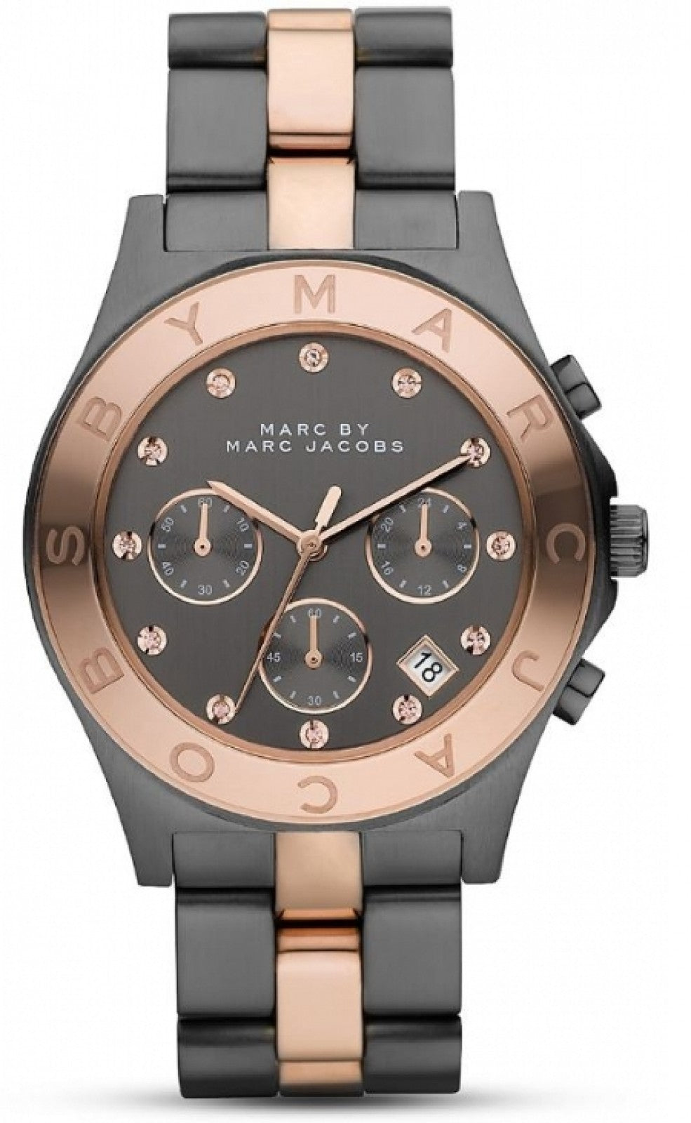 Marc Jacobs Blade Chronograph Grey Dial Two Tone Steel Strap Watch for Women - MBM8583