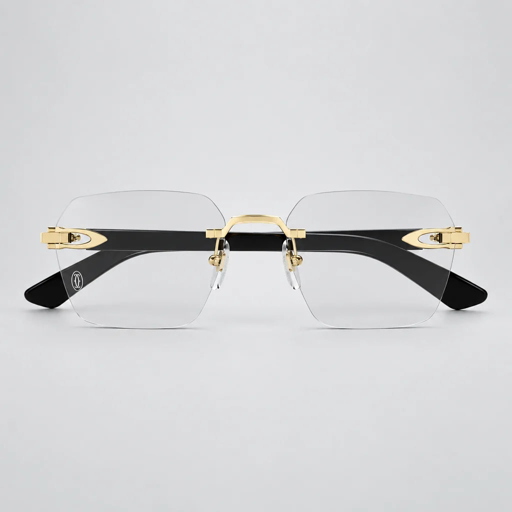 Cartier Signature C de Men Rimless Rectangle Black Wood Temples Transparent Eyeglasses