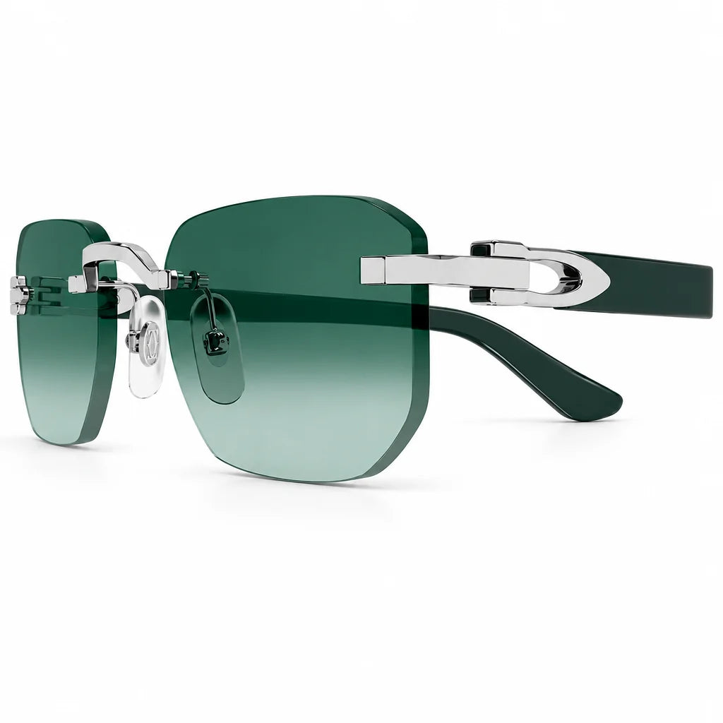 Cartier Elongated C de Motif Men Rimless Green Gradient Sunglasses
