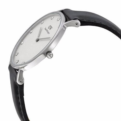 Daniel Wellington Classy Sheffield White Dial Black Leather Strap Watch For Women - DW00100080