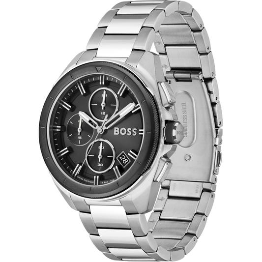 Hugo Boss Volane Chronograph Black Dial Silver Steel Strap Watch for Men - 1513949