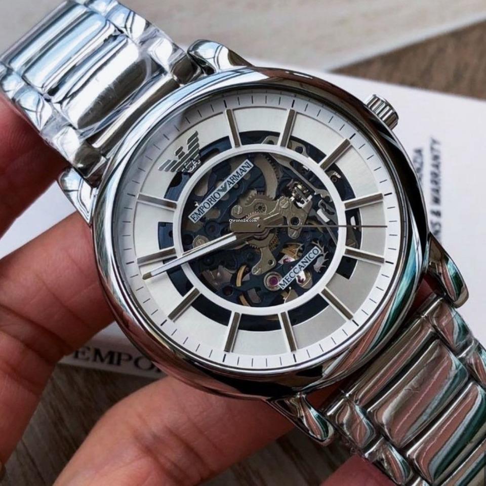 Emporio Armani Meccanico Automatic Silver Dial Silver Steel Strap Watch for Men - AR60006