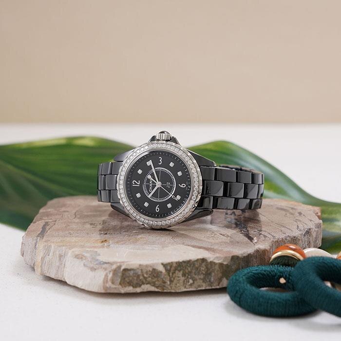 Chanel J12 Diamonds Ceramic Black Dial Black Steel Strap Watch for Women - J12 H3108