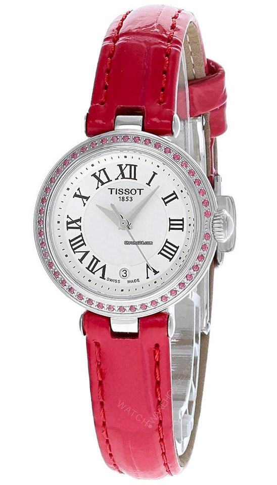 Tissot Bellissima Small Lady Diamonds Mother of Pearl Dial Red Leather Strap Watch For Women - T126.010.66.113.00