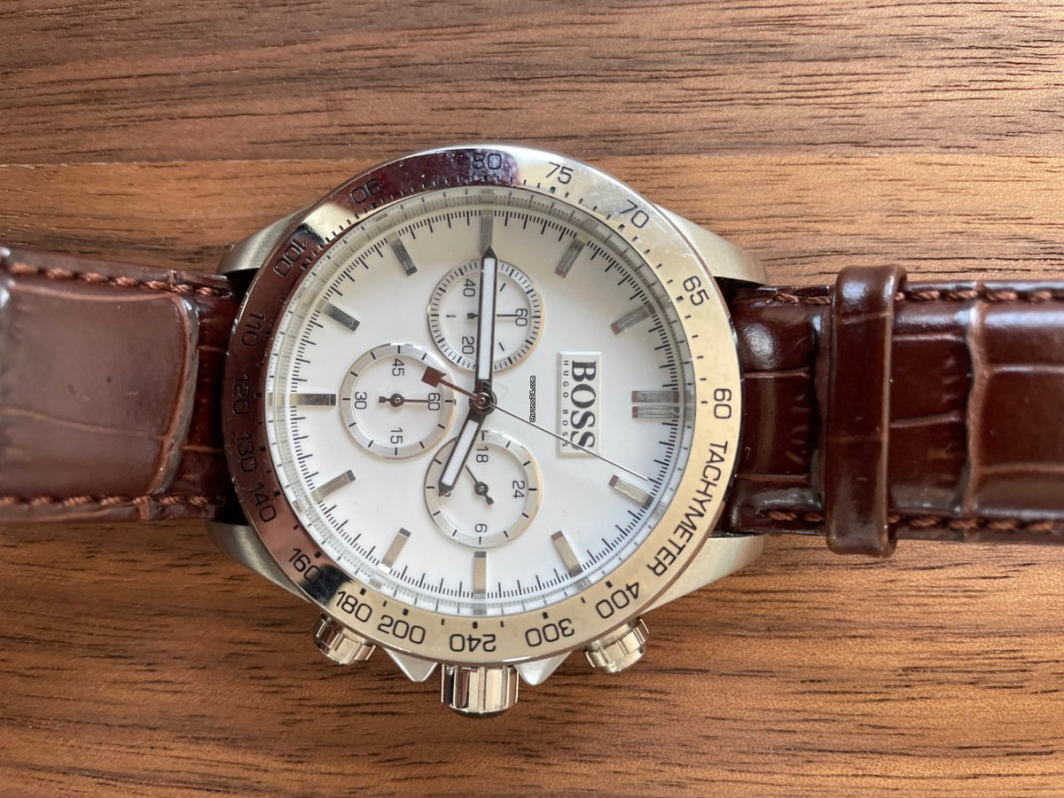 Hugo Boss Ikon White Dial Brown Leather Strap Watch for Men - 1513175