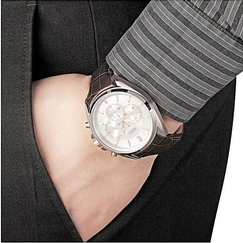 Hugo Boss Driver Quartz Silver Dial Brown Leather Strap Watch For Men - HB1512881