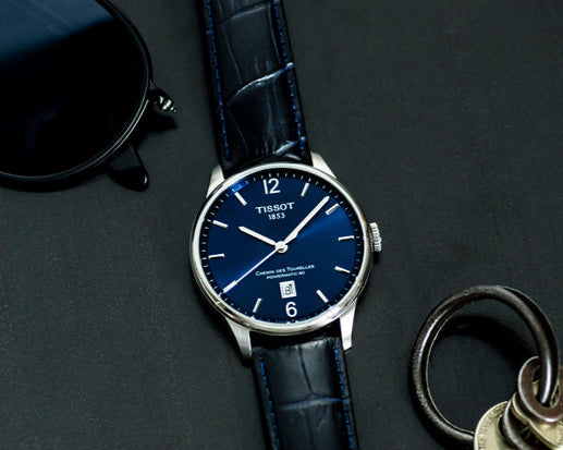 Tissot Chemin Des Tourelles Powermatic 80 Lady Blue Dial Blue Leather Strap Watch For Women - T099.207.16.047.00